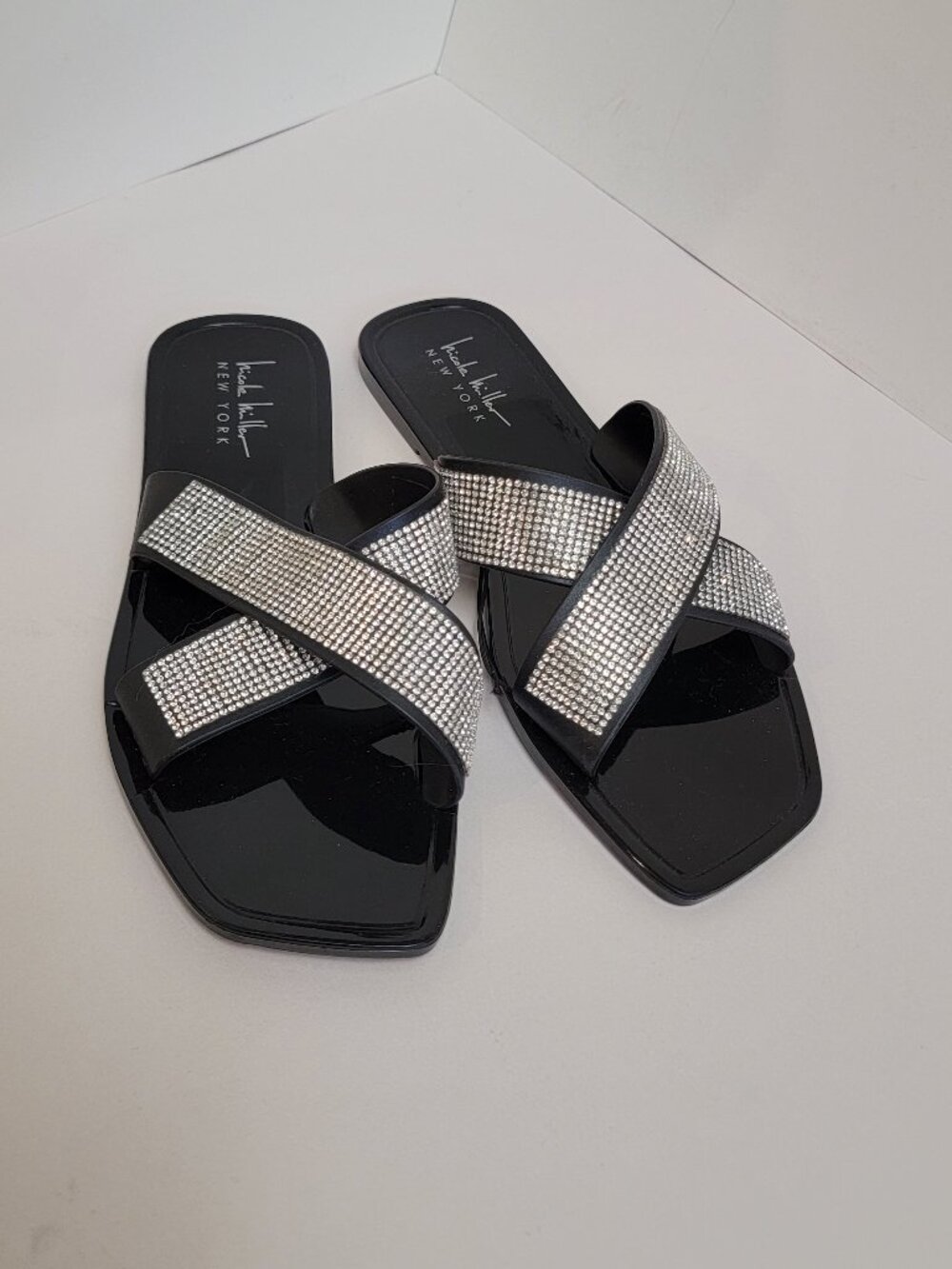 NICOLE MILLER Crisscross Snip Toe Embellished Jelly Slide Sandal